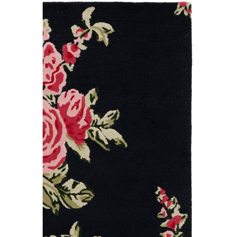 Jardin Hand Tufted Wool/Cotton Floral Rug in Pink/Black, Runner 2'3" x 8'