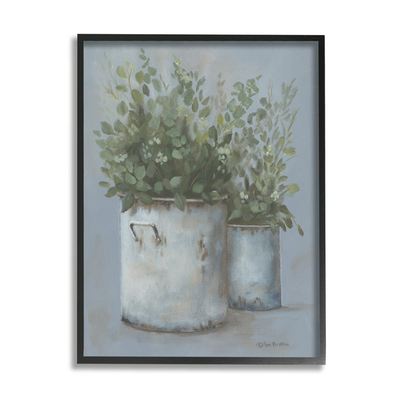 Rustic Country Potted Plants On Wood by Pam Britton Painting