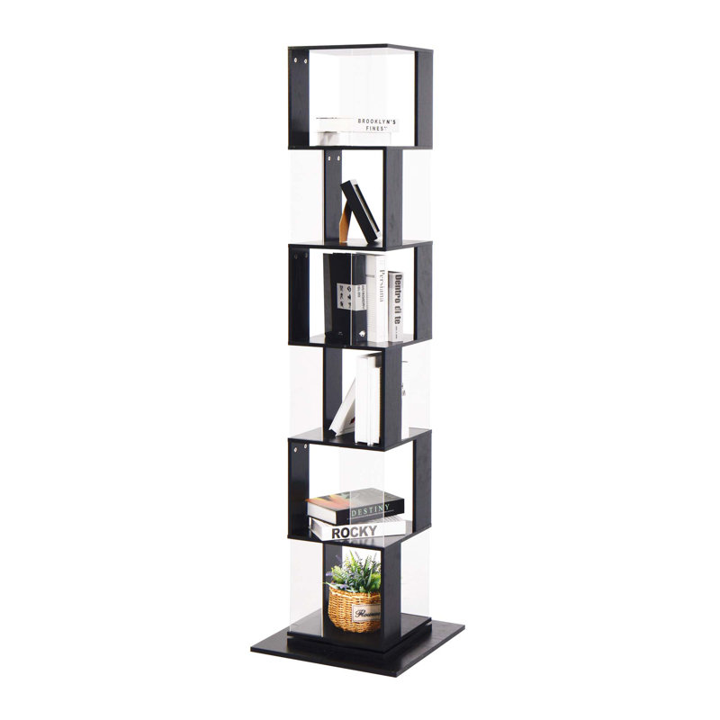 Bibliothèque rotative multifonctionnelle, support de plancher avec plaque en acrylique, Noir