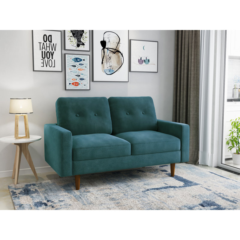 58'' Velvet Loveseat, Prussian Blue Velvet 