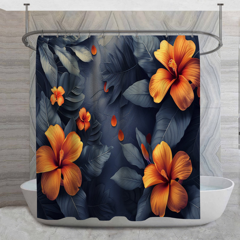 Rideau de douche Hibiscus Garden - Décoration de salle de bain éclectique, H 84 po x l 70 po