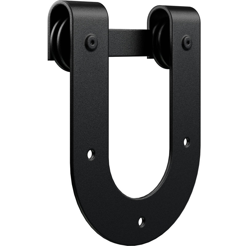 Ensemble de quincaillerie de porte de grange simple standard Premium Horseshoe Roller Hanger, Noir mat