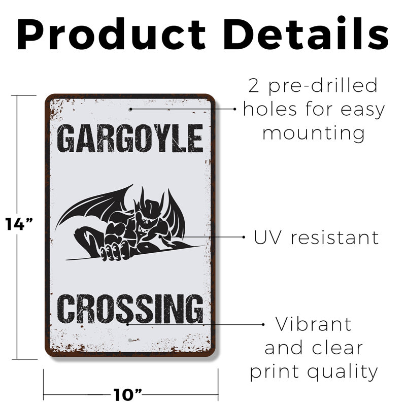 Enseigne gargouille en plastique 10 po x 14 po, H 14 po x l 10 po x P 0,1 po
