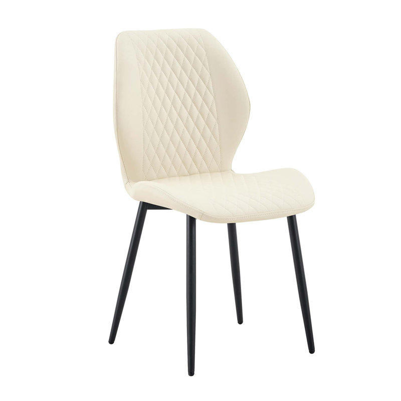Chaises de salle à manger ergonomiques matelassées à losanges avec pieds en métal noir, White