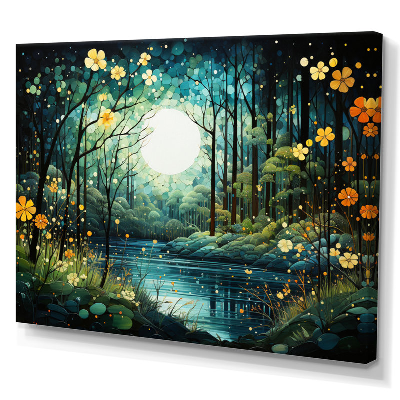Forêt enchantée de Beres, pointillisme I - forêt, art mural, H 24 po x l 32 po x P 1 po, Toile tendue