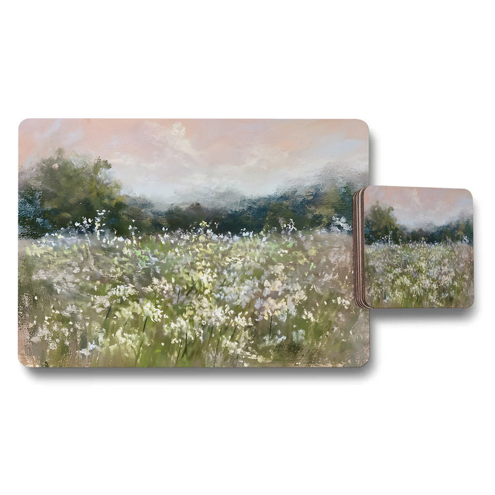 Spring Meadow Landscape Placemat and Coaster Set for Kitchen