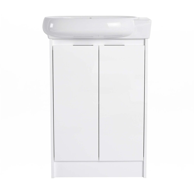 Meuble-lavabo autoportant de 23 po avec lavabo et portes à fermeture douce, Blanc lustré