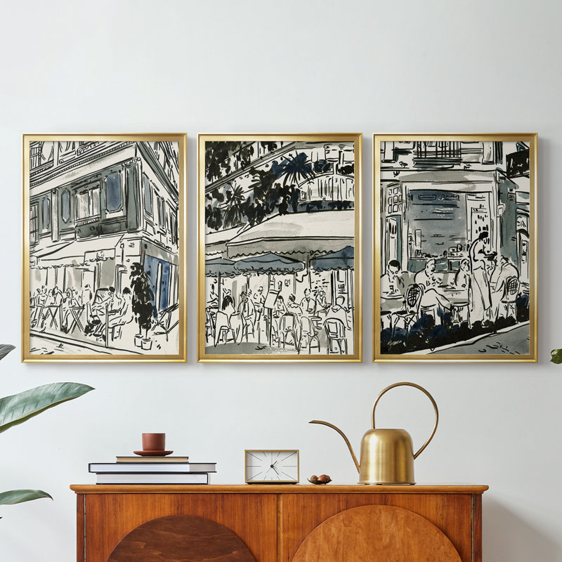 «AUCoin de Larue I», toile tendue sur mesure avec châssis, 3 pièces, H 15 po x l 19 po, Doré