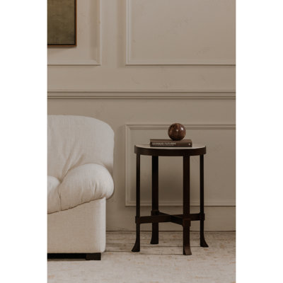 Table d'appoint, plateau en marbre blanc avec base en fer et rebord en métal, blanc
