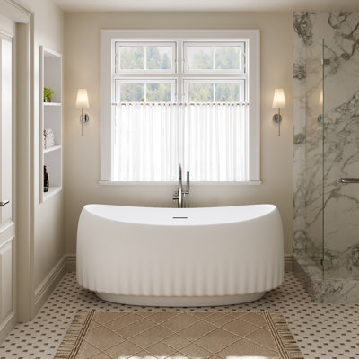 63" x 33" Freestanding Soaking Acrylic Bathtub with Overflow and Pop-up Drain