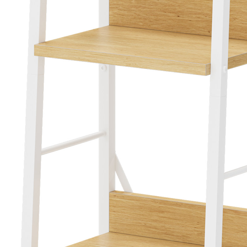ladder shelving unit， 5 Tiers Floorstanding slim bookcase, Beige/White