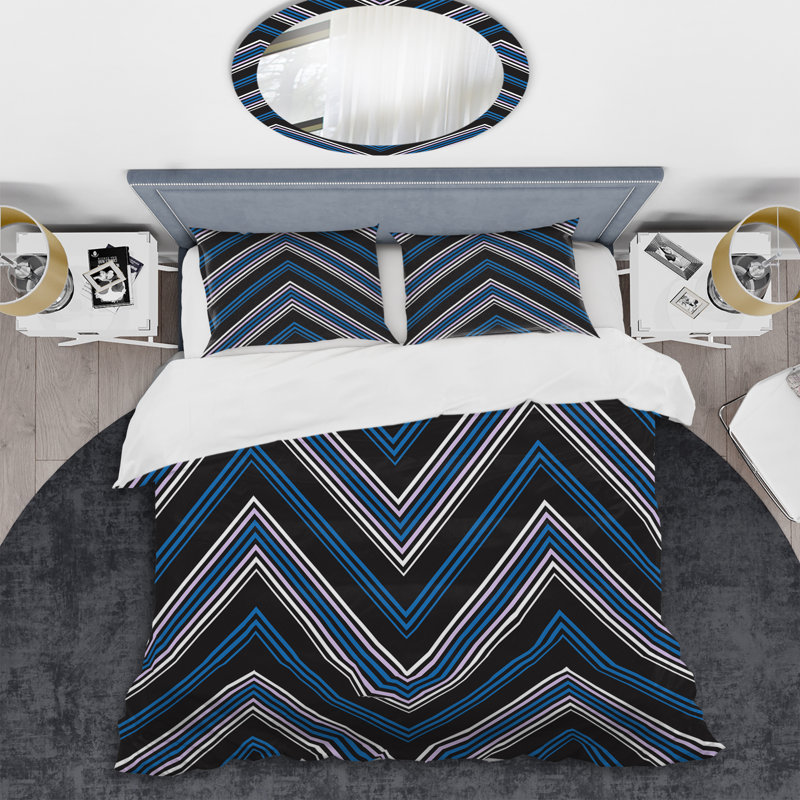 Chevron bleu rayé - ensemble de housse de couette abstrait - microfibre de polyester