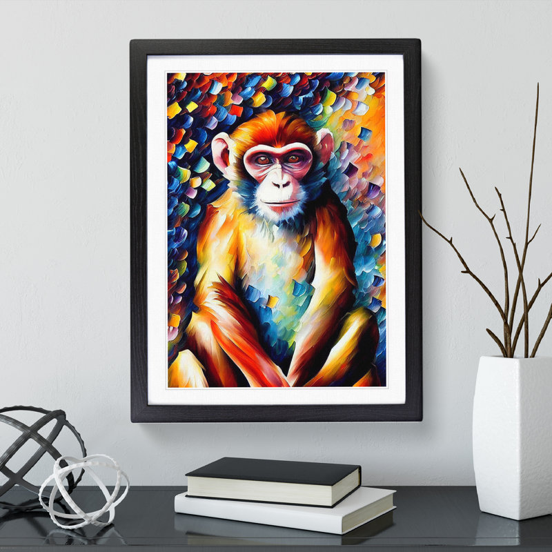 Monkey Portrait No.2 - Framed Print, Black, 34cm H x 25cm W