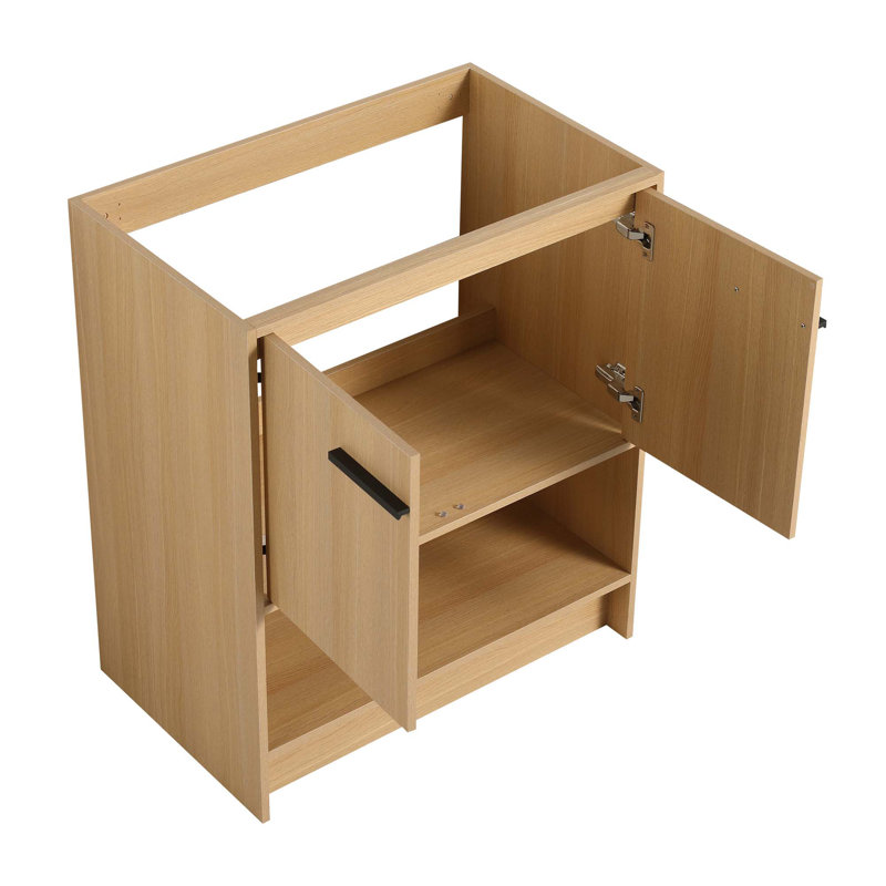 Meuble-lavabo autoportant élégant avec lavabo en céramique et portes à fermeture douce pour une fonctionnalité accrue., 30"
