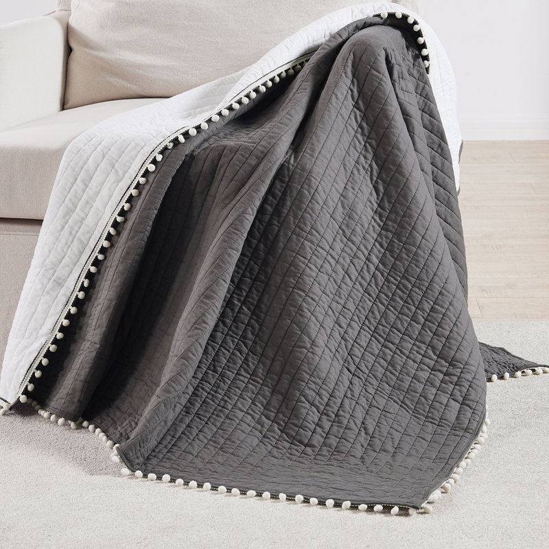 Pom Pom Slate Quilted Throw, Slate