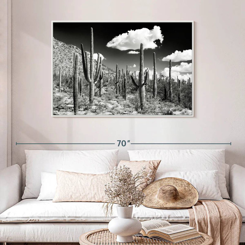 Arizona noir - forêt de cactus, Cadre flottant blanc, 46 po x 31 po