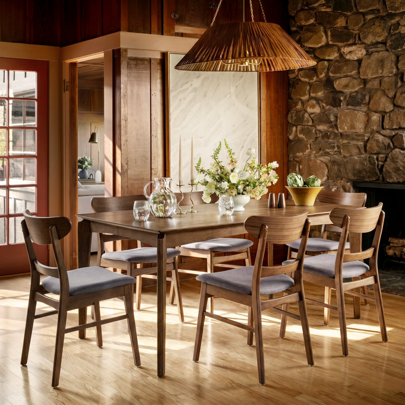 Jevhenas 6 - Person Four Leg Dining Set, Dark Gray, Natural Walnut