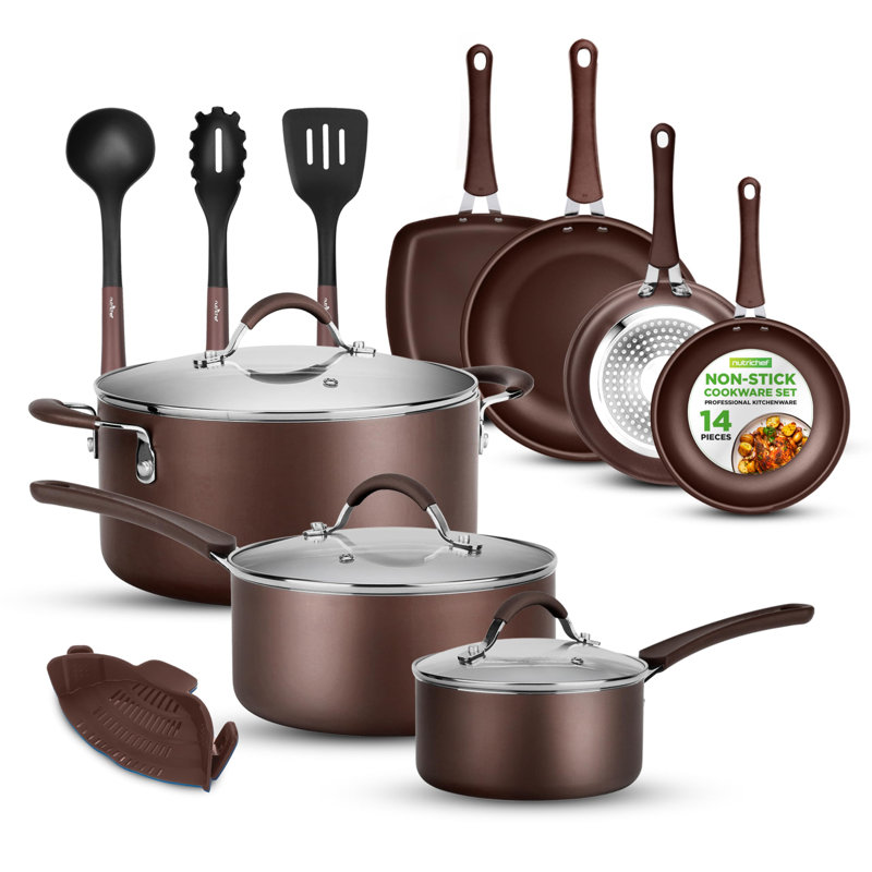 Non-Stick Stainless Steel Cookware Set, Brown