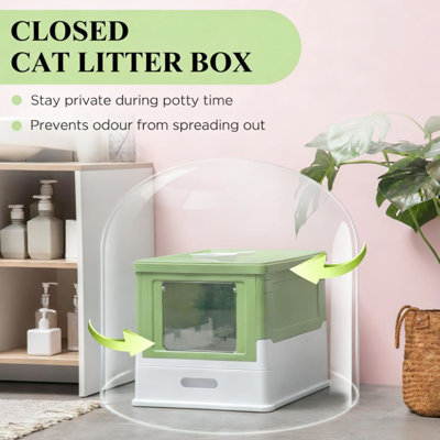 Front - Entry Spacious Cat Litter Box, Fully Enclosed To Keep Odors Away, Double Door Setup, Pull Out Tray For Refill, Polypropylene Enclosure, 18.75" L X 14" W 14.5" H, Comes With Box And Top