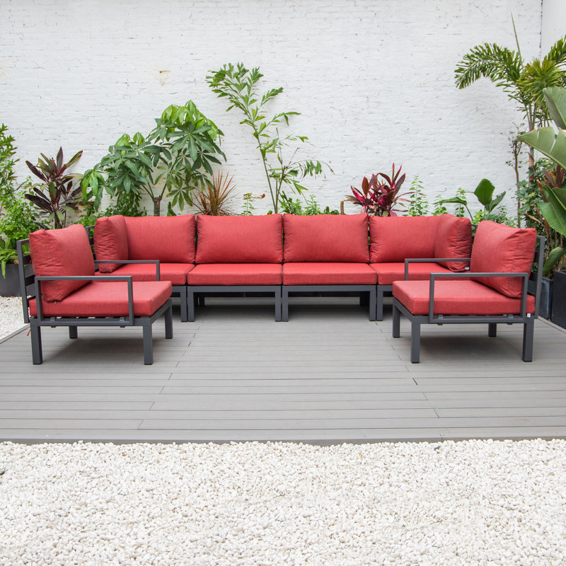 6 - Person Modular Patio Conversation Set with Cushions, Red