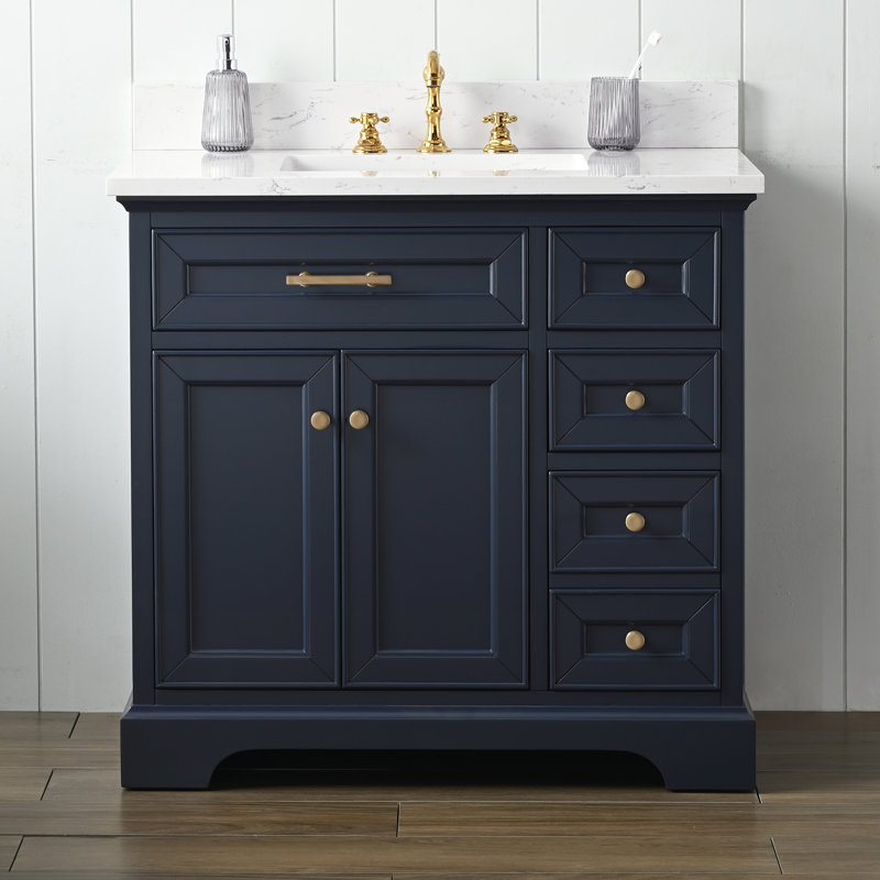 Thompson 36" W Single Bathroom Vanity, Indigo Blue/Brushed Gold