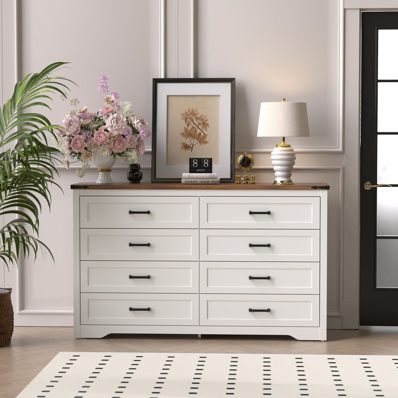 Commode double en bois manufacturé à 8 tiroirs l 54,13 po Astred