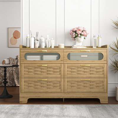 Geonna 6 - Drawer Dresser, Chest of Dressers, Modern Rattan Dresser Chest