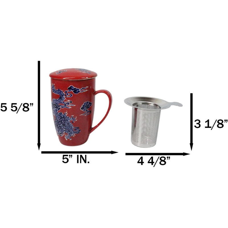Grande tasse à thé en porcelaine rouge avec couvercle en bronze