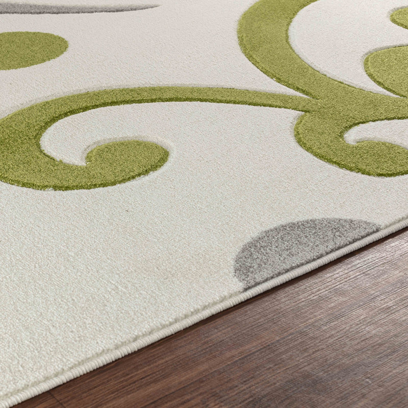 Macaw Green Modern Rug, Abstract Easy to Clean Rug For Living Room, Dining Room, Bedroom, Kitchen, Rectangle 120 x 170 cm