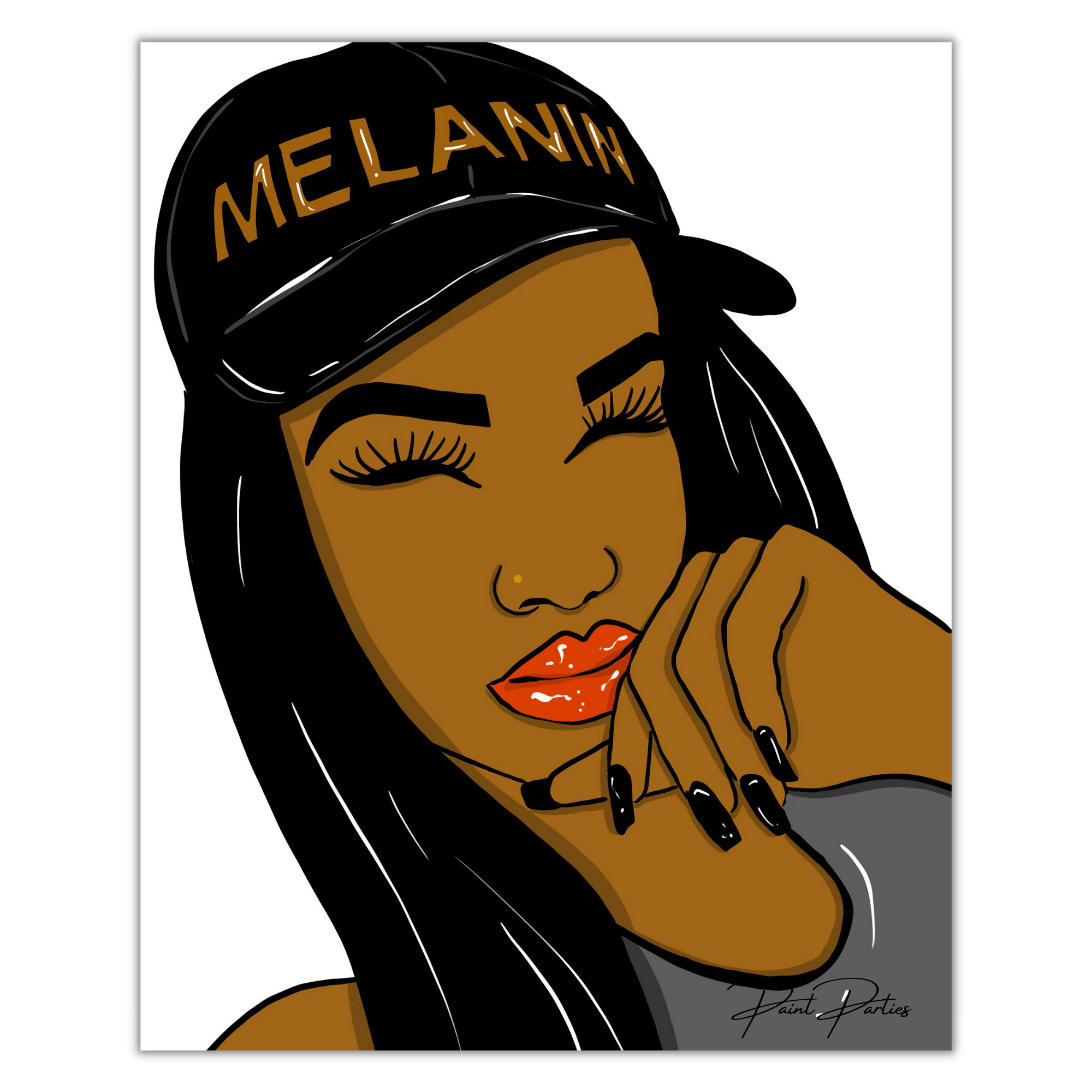 Melanin Girl DIY Canvas Art Kit for Adults Beginner, Acrylic Paint Size  11x14 inch