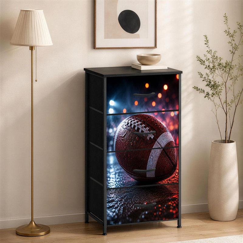 Commode 4 tiroirs pour chambre à coucher Gros plan sur le football américain mouillé Surface réfléchissante Stadium Lights