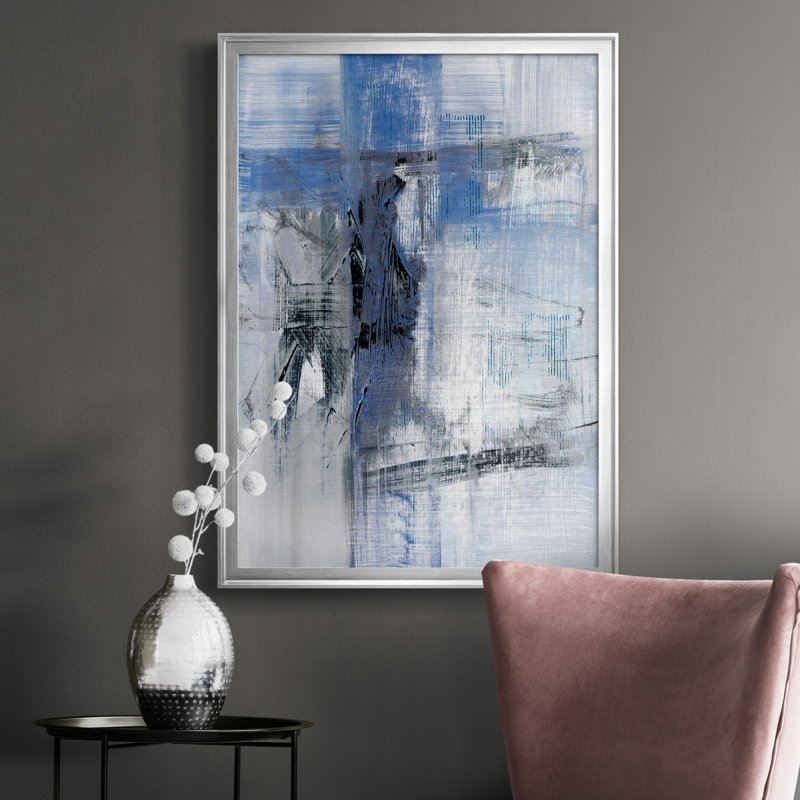 Reflections in Indigo - Peinture sur toile encadrée, H 30,5 po x l 42,5 po x P 1,5 po, Argent