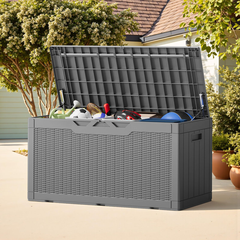 Outdoor Storage Box with Lid, 100-Gallon, 1-Unit, (Gray), Gray