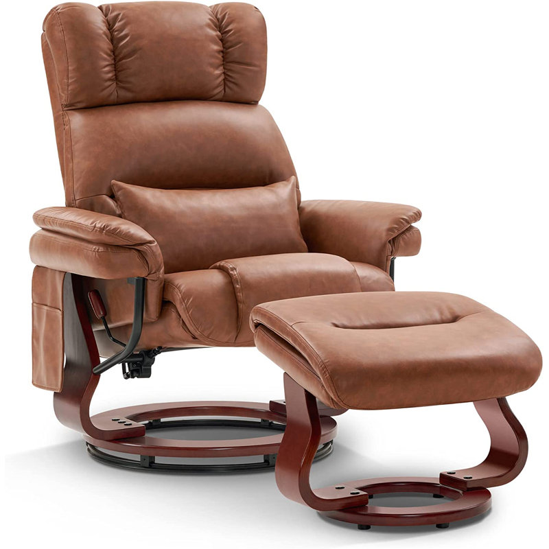 Swivel Recliners with Ottoman, Reclining TV Chairs with Vibration, Faux Leather Lounge Chair, Saddle Faux Leather