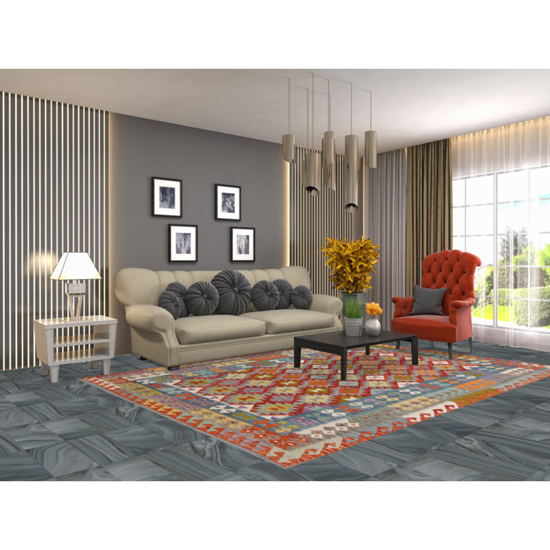 Reversible Kilim Multicolor Wool Area Rug 7x10