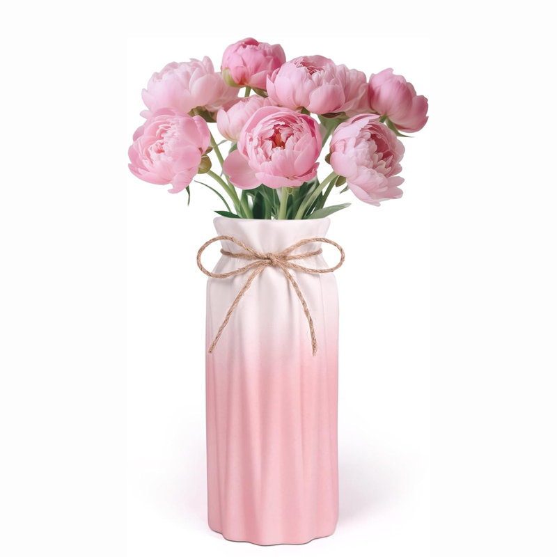 Vase en céramique rose dégradé, vases à fleurs de style minimaliste pour décoration intérieure moderne, vase décoratif pour salon, table basse, bureau, bibliothèque et table de ferme