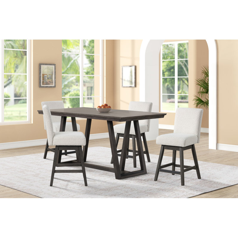 Table de comptoir Pendergrass et chaises de comptoir pivotantes, 5 pièces: table, 4 chaises, Blanc
