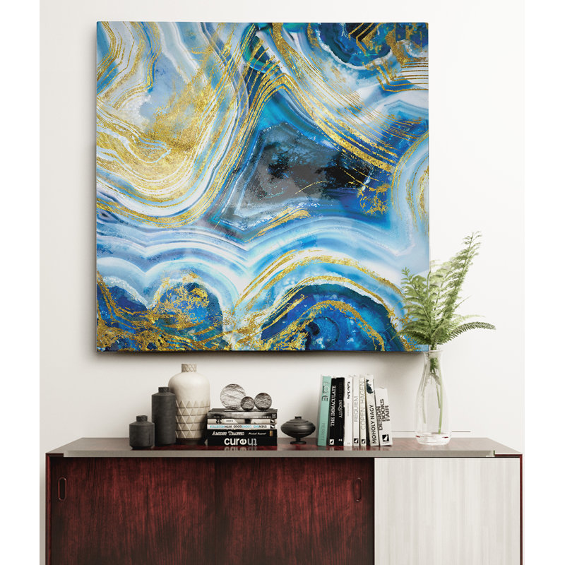 Touch of Gold Agate I - reproduction d'art, H 16 po x l 16 po x P 1,5 po, Toile tendue