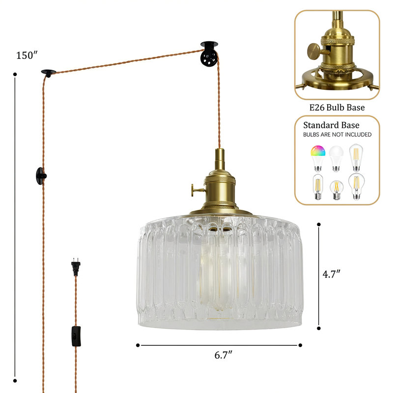 1-light Plug-in Single Pendant, Clear