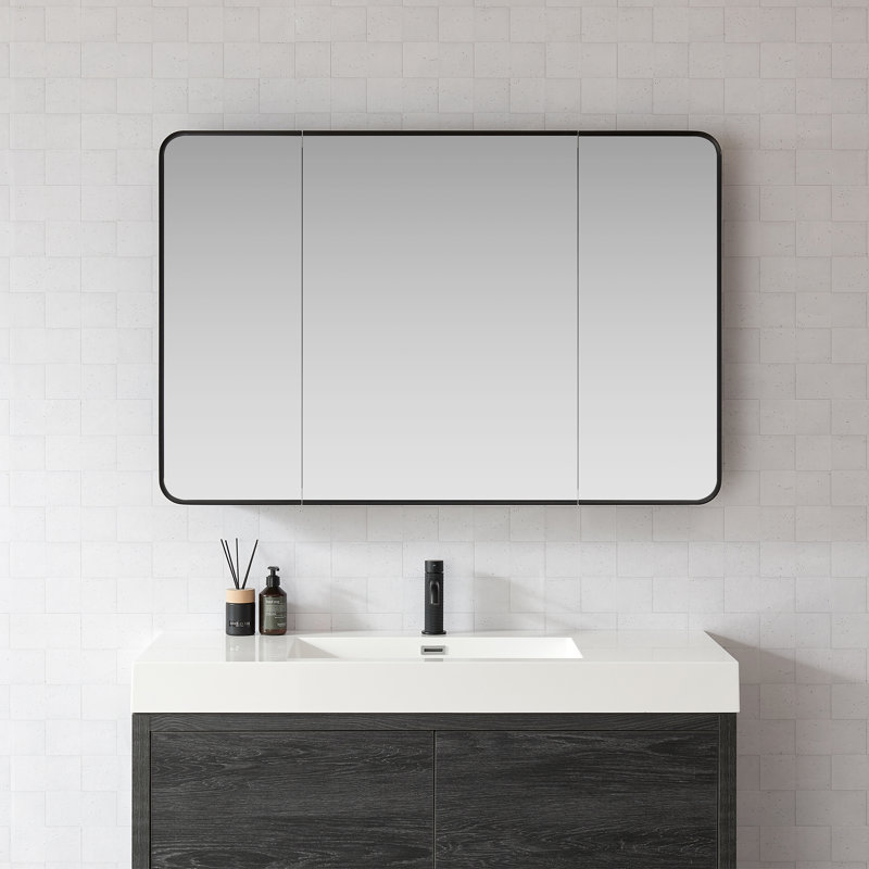 Lagos 48 in.W x 32 in.H Rectangular Framed Medicine Cabinet with Mirror, Brushed Black