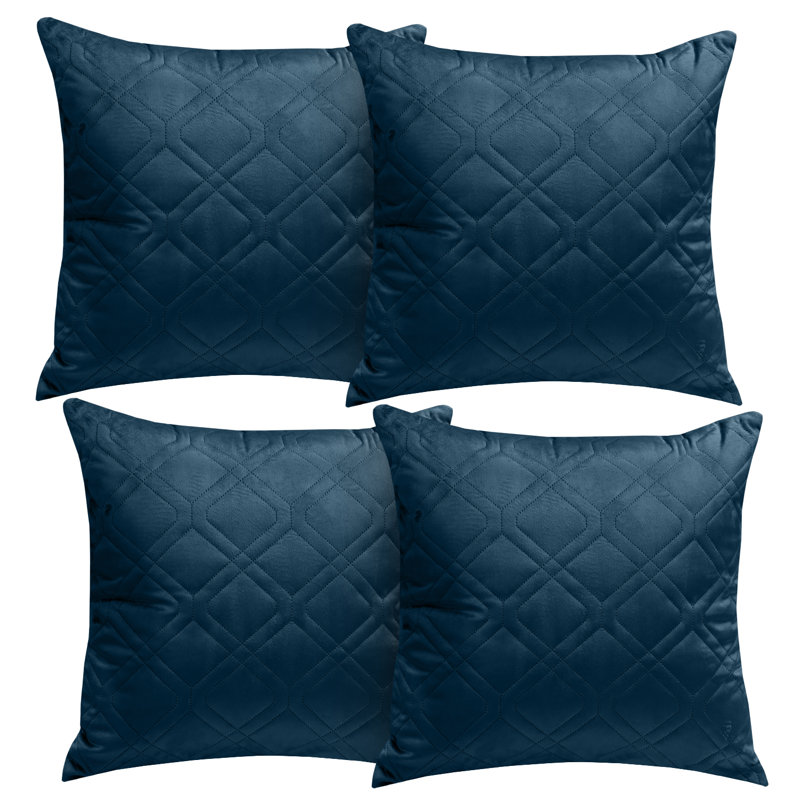 Aspire Homeware Diamond-Pattern Square Velvet Cushion Cover, Navy, Pack of 4