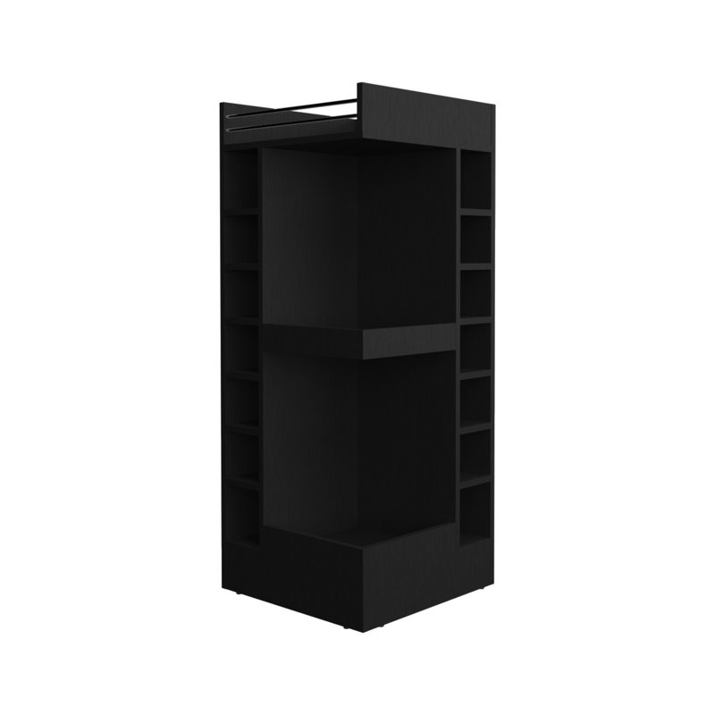 3 Corner Bar Cabinet In Black With 14 Bottles And New 46" Tall Liquor Bottle Storage, Black