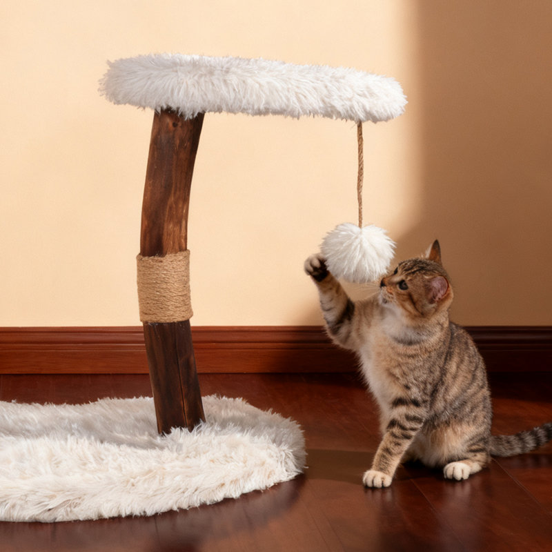 33" Shou Sugi Ban Cat Tree, Modern Cat Tower with Sisal Scratching Posts, Plush Perch, Black and Gold Pet Furniture for Indoor Cats