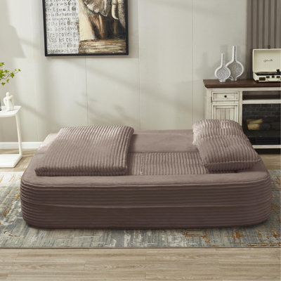 Multi Functional Sectional Sofa Bed With Independent Chaise Lounge And Functional Blanket,Plush Corduroy Sofa Couch,Convertible Sofa Bed,80" King Size Bed,Deep Seat Fluffy Sofa,Coffee