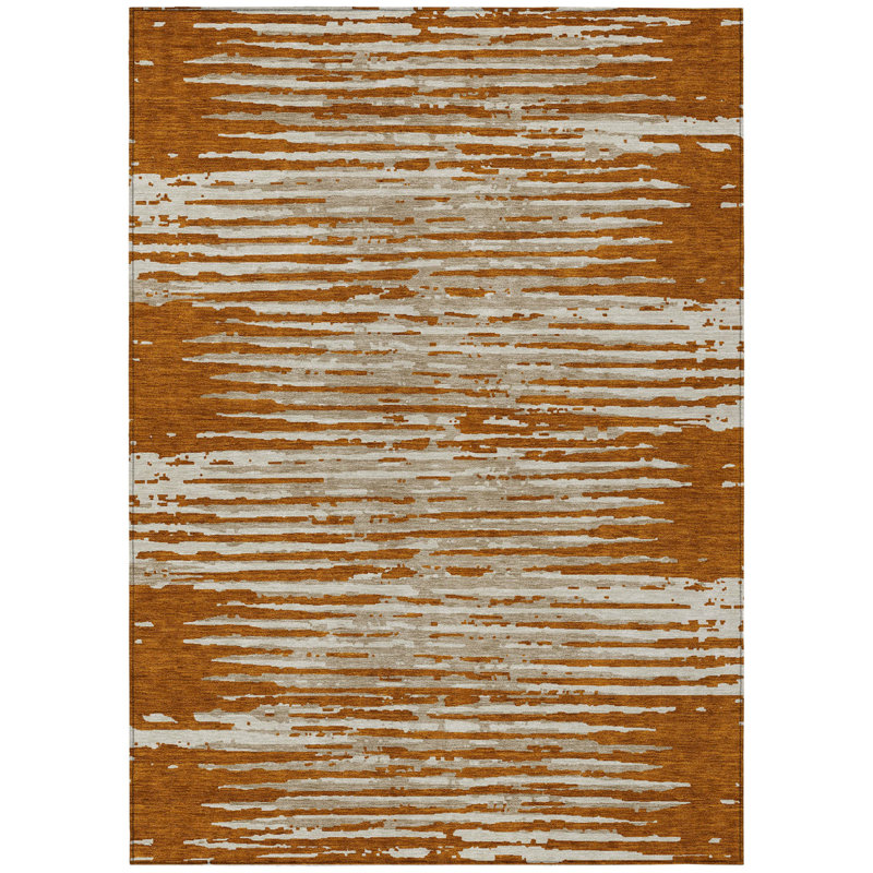 Tapis intérieur lavable rayé brun et ivoire 8 pi x 10 pi