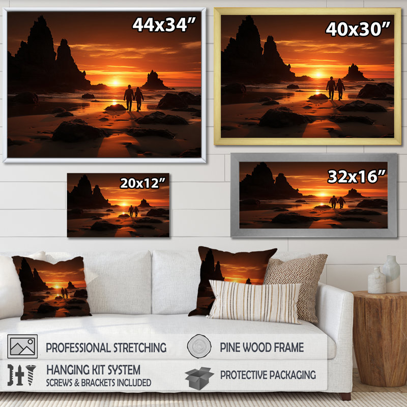 Beach Silhouettes Sunset III, reproduction d'art sur toile, H 34 po x l 44 po x P 1,5 po, Toile tendue
