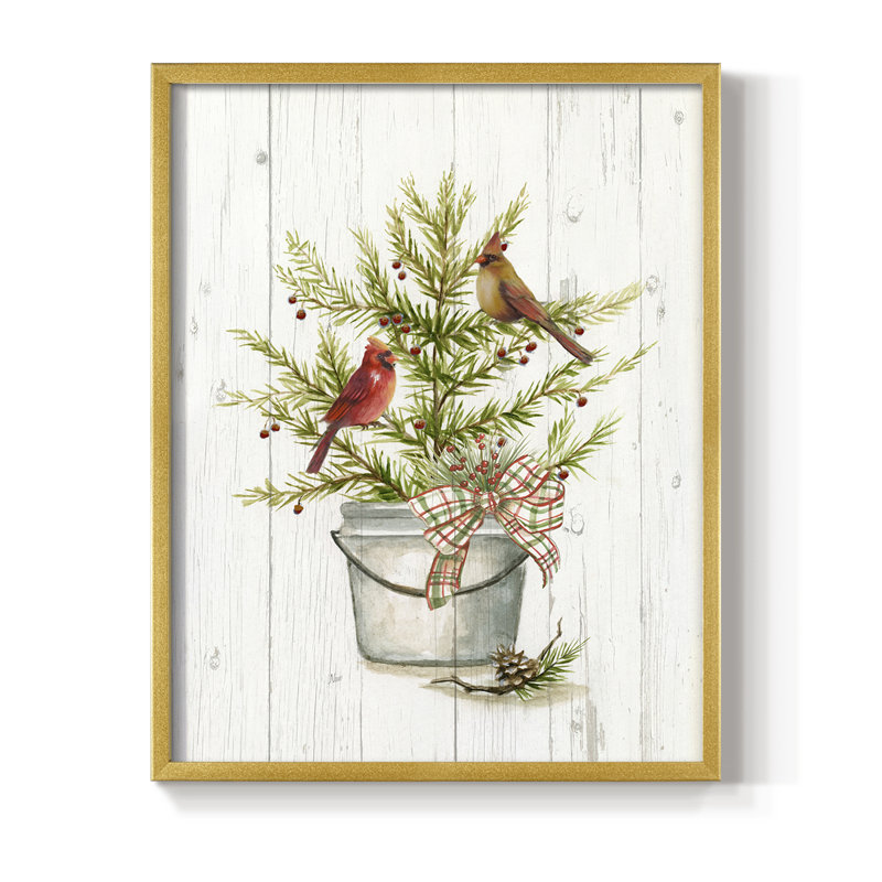 Hiver pin I, reproduction encadrée - bois massif, H 21 po x l 17 po, Doré