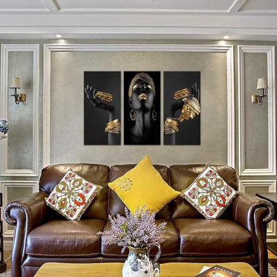 Art noir et doré, femme, impressions sur toile, femme à la main avec bijoux en or, peintures sur toile, art mural pour salon, chambre à coucher, salle de bain, décorations pour la maison, encadrée, prête à être accrochée