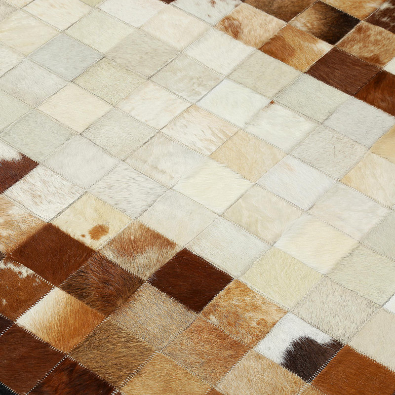 Tapis en cuir de vache naturel noir et brun patchwork 8,83 x 12 pi, Rectangle 9 pi x 12 pi