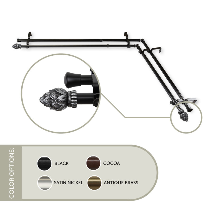Tringle à rideaux d'angle pour fenêtre double, L 28 po x l 48 po, Noir